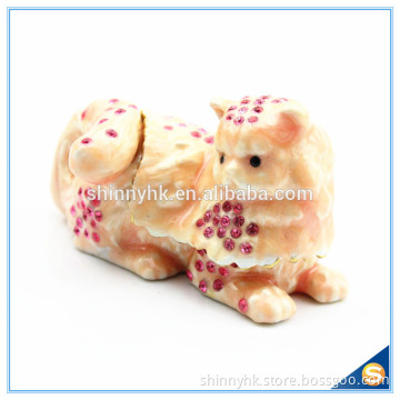 Yellow And Pink Cat Shape Crystal Trinket Box SCJ602